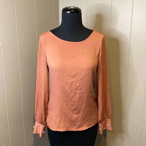 Z Faballey Women Extra Small Tunic Long Sleeve Faux Pearl Cuffs Back Slit Clasp